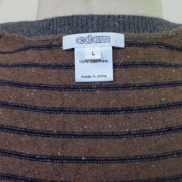 ADAM Man's Brown and Black Stripe 100% Cashmere V-Neck Sweater/Vest Size: M - Picture 9 of 9